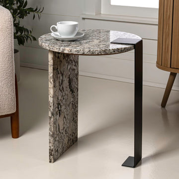 Lyra 17" Contemporary Natural Marble/Metal Handmade Round End Table - JONATHAN Y